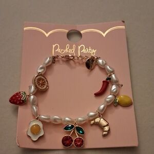 Packed Party  White Pearl Charm Bracelet with Fruit & Pastry Charms